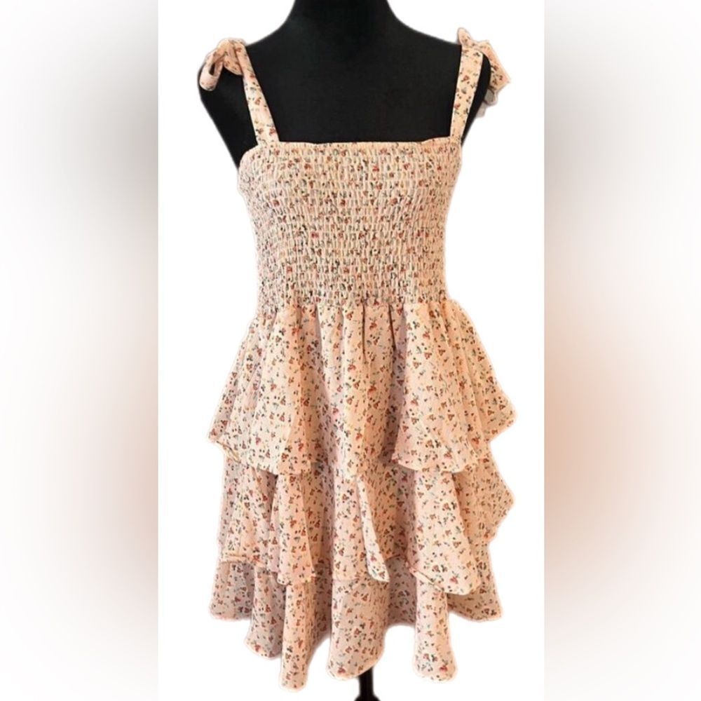NWOT Pie In The Sky Smocked , Ruffled, Pink Sundress medium ￼ - Picture 2 of 12